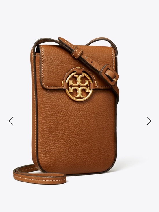 Tory Burch Handbags - Tory Burch Pebbled Leather Miller Crossbody Phone Bag in Brown with Gold Logo